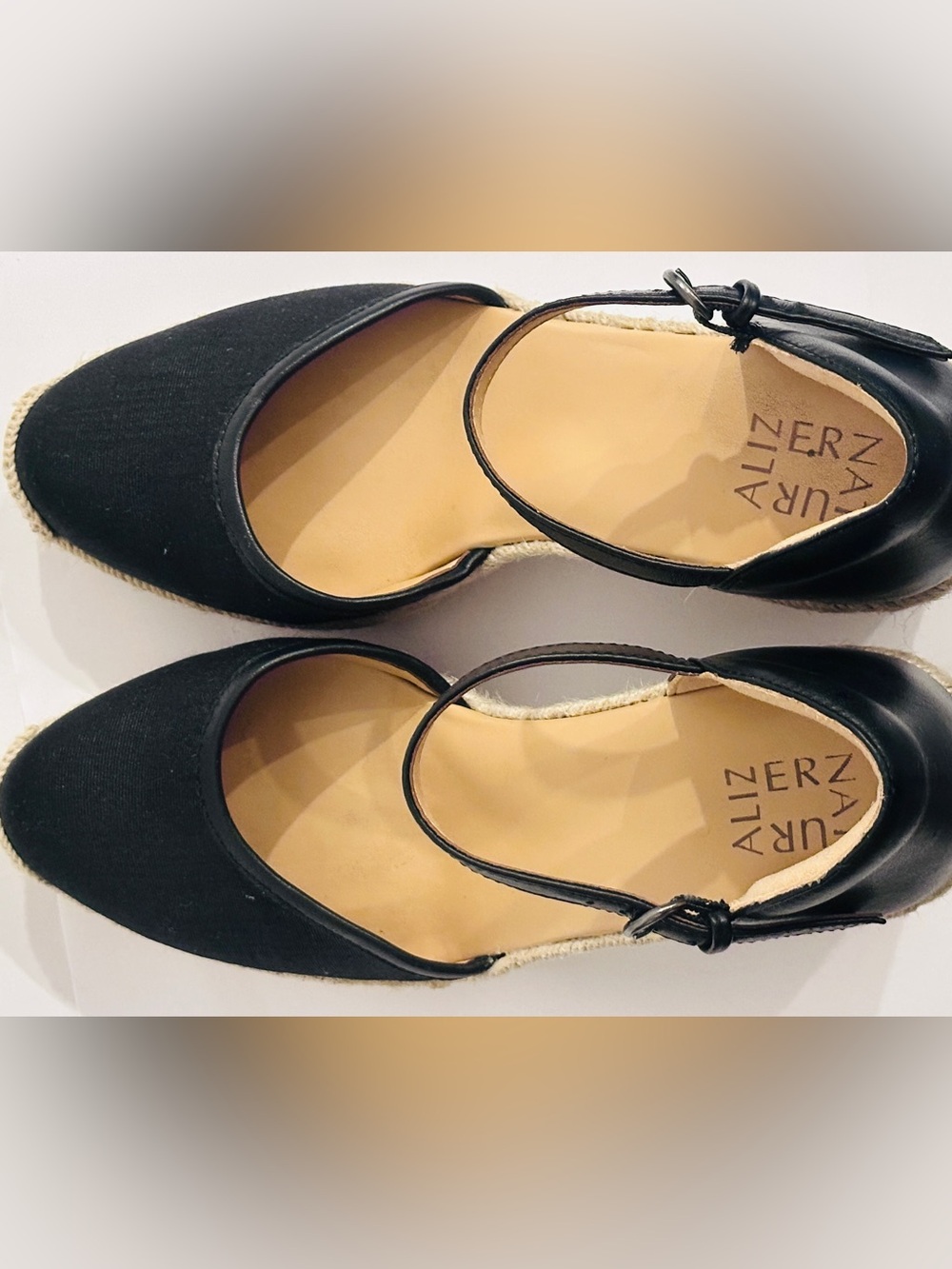 Naturalizer Black Espadrille Wedge Sandals Size 9.5 Comfort Shoes - Picture 6 of 16